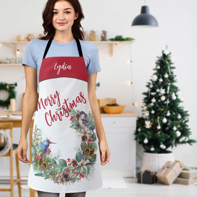 Woodland Christmas | Bird Wreath Personalised Apron (Creator Uploaded)