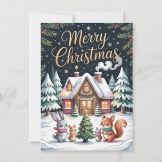 Woodland Christmas Cabin Card