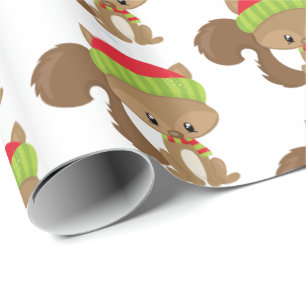 Woodland Christmas Holiday squirrel party wrap Wrapping Paper