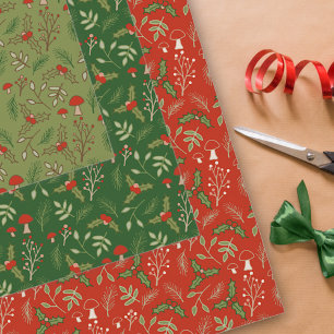Woodland Christmas Red and Green Wrapping Paper Sheet