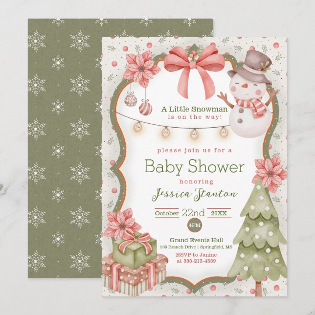 Woodland Christmas Snowman Baby Shower Invitation (Front/Back)
