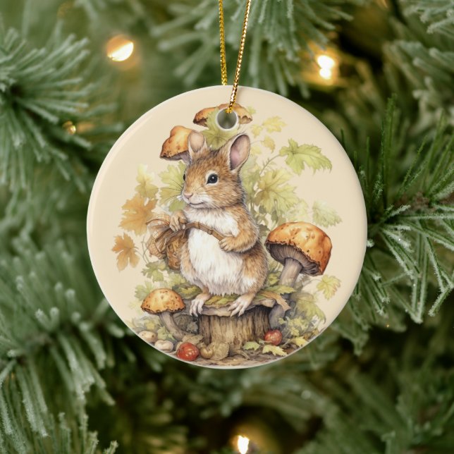 Woodland Christmas squirrel add text watercolor  Ceramic Ornament (Tree)