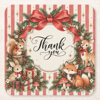 Woodland Christmas Thank You Winter ONEderland Square Paper Coaster