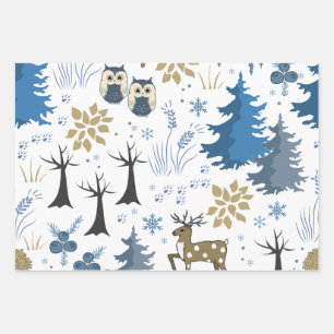 Woodland Christmas Trees and Animals  Wrapping Paper Sheet
