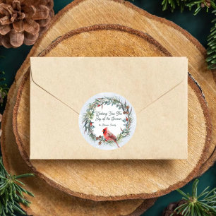 Woodland Christmas Wreath, Cardinal, Snowflakes Classic Round Sticker