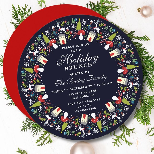 Woodland Christmas Wreath | Christmas Brunch Invitation (Creator Uploaded)