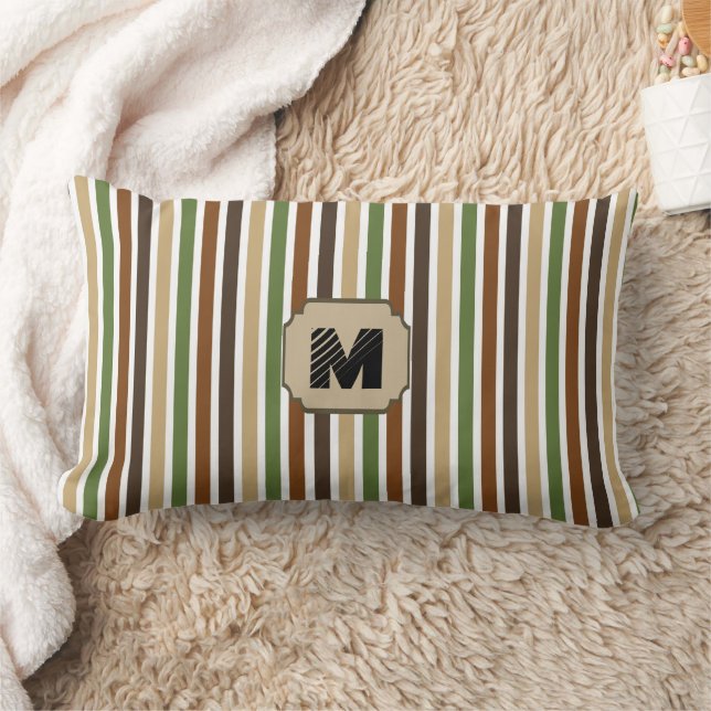 Woodland Colours Stripe Monogram Lumbar Cushion (Blanket)