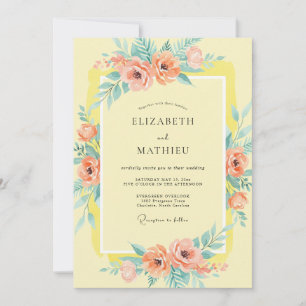 Woodland Coral Aqua Blossom Wedding Invitation