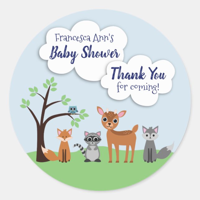 Woodland Creature Baby Shower Stickers (Front)
