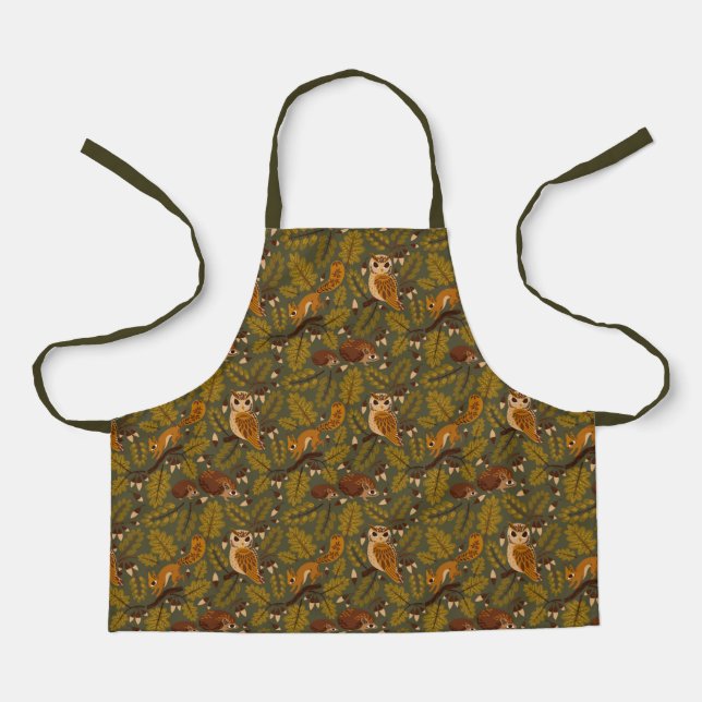 Woodland Creatures and Leaves Pattern Apron (Front)