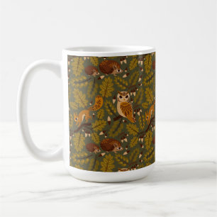 Woodland Creatures and Leaves Pattern Coffee Mug