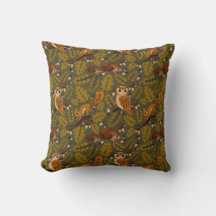 Woodland Creatures and Leaves Pattern Cushion
