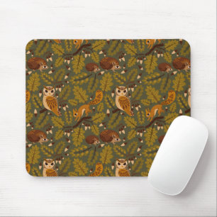 Woodland Creatures and Leaves Pattern Mouse Pad