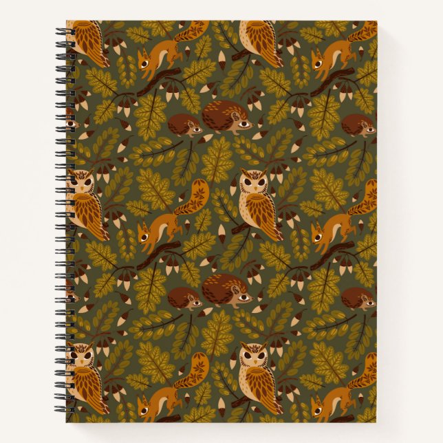 Woodland Creatures and Leaves Pattern Notebook (Front)
