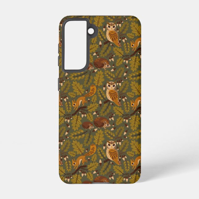 Woodland Creatures and Leaves Pattern Samsung Galaxy S21 Case (Back)
