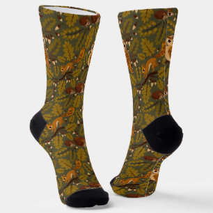 Woodland Creatures and Leaves Pattern Socks