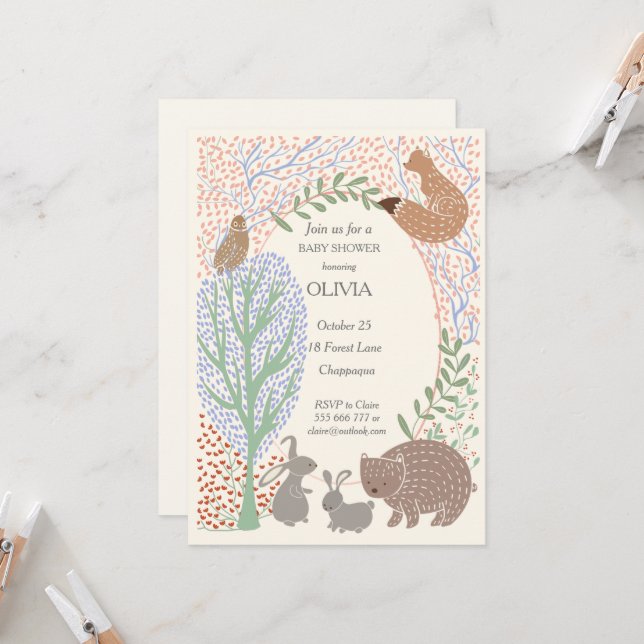 “Woodland creatures animal rustic baby shower Invitation (Front/Back In Situ)