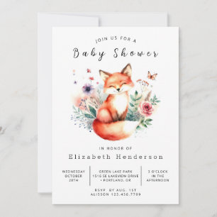 Woodland Creatures Art Fox Baby Shower Invitation