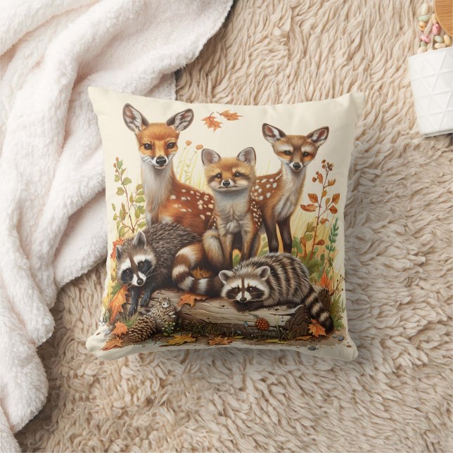 Woodland Creatures, Autumn Fall Cushion (Blanket)