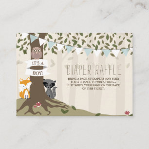 Woodland Creatures Baby Boy Diaper Raffle Enclosure Card