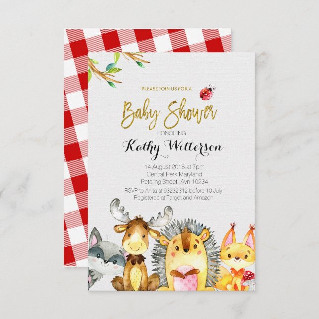 Woodland Creatures Baby Shower - Boy Card (Front/Back)