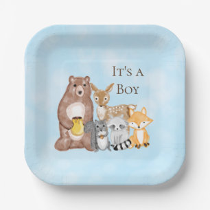 Woodland Creatures Baby Shower It's a Boy Paper Plate