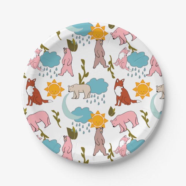 Woodland Creatures - Bear and Fox Paper Plate (Front)