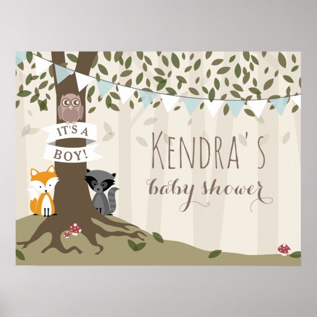 Woodland Creatures Boy Baby Shower Poster (Front)