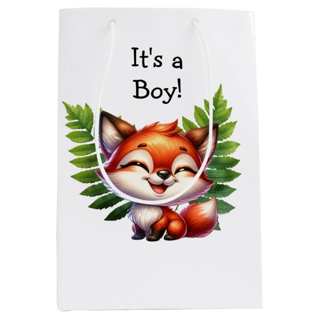 Woodland Creatures Boy's Baby Shower Medium Gift Bag (Front)