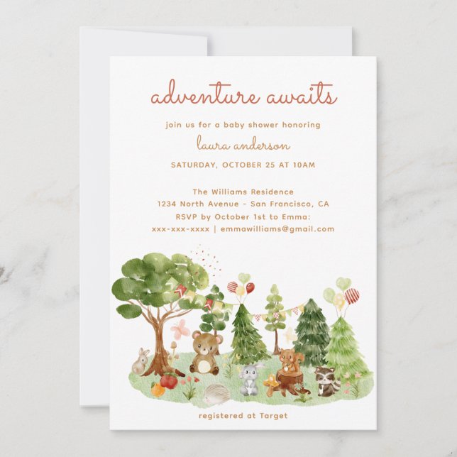 Woodland Creatures Fall Adventure Baby Shower Invitation (Front)
