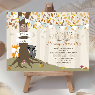 Woodland Creatures Fall Autumn Baby Shower - Boy Invitation