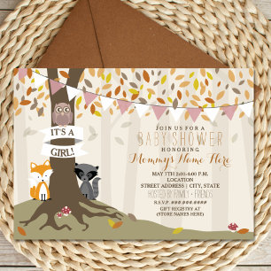Woodland Creatures Fall Autumn Baby Shower - Girl Invitation
