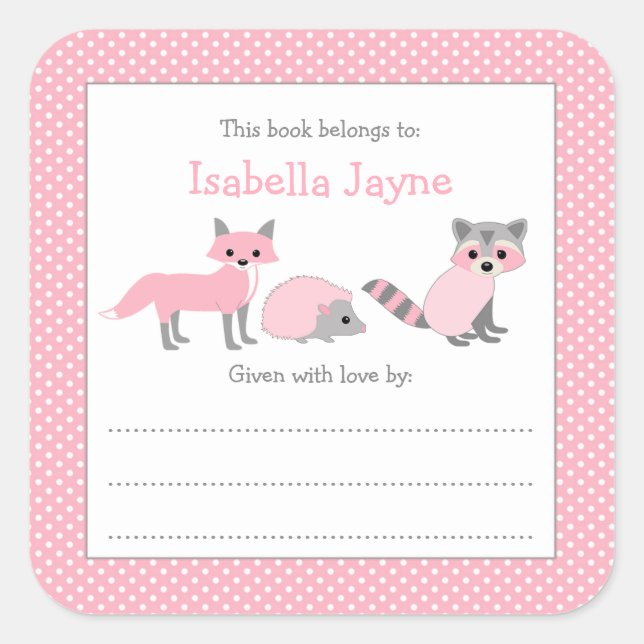 Woodland Creatures / Forest Animals bookplate Square Sticker (Front)
