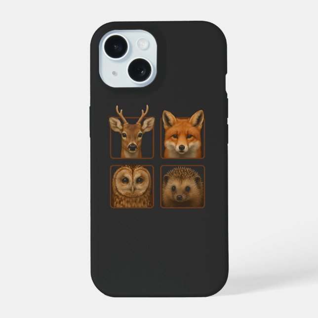 Woodland Creatures Forest Animals Deer Fox Owl Hed iPhone 15 Case (Back)