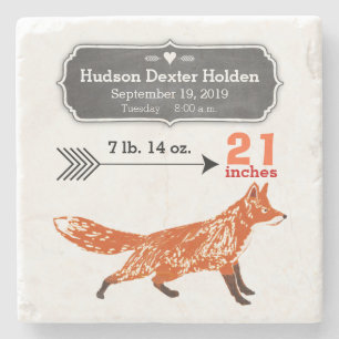 Woodland Creatures Fox Baby Stats Keepsake Stone Coaster