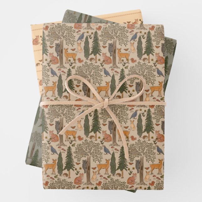 Woodland Critters Forest Animals Rustic Wrapping Paper Sheet (In situ)