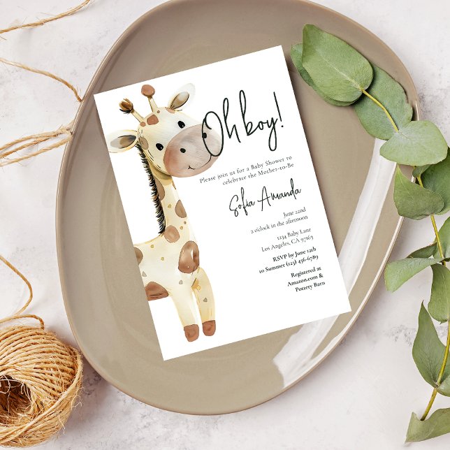 Woodland Cute Animal Giraffe Baby Shower Invitation (Creator Uploaded)
