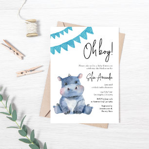 Woodland Cute Animal Hippopotamus Baby Shower Invitation