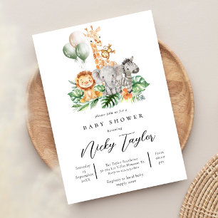 Woodland Cute Animal Safari Baby Shower Invitation