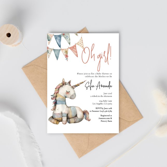 Woodland Cute Animal Unicorn Baby Shower Invitation (Creator Uploaded)