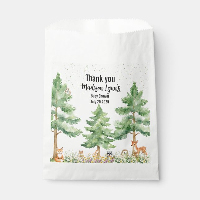 Woodland cute animals fox wild one baby shower  favour bag (Front)