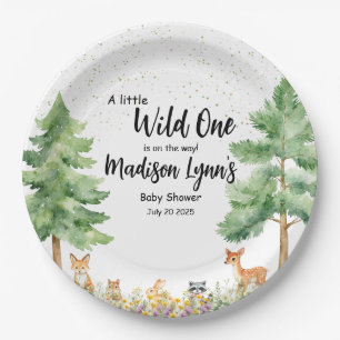 Woodland cute animals fox wild one baby shower paper plate