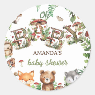 Woodland Cute Animals Greenery Baby Shower  Classic Round Sticker