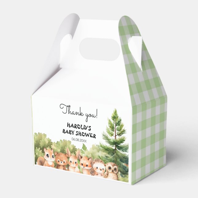 Woodland Cute Animals Rustic Baby Shower Favour Box (Front Side)