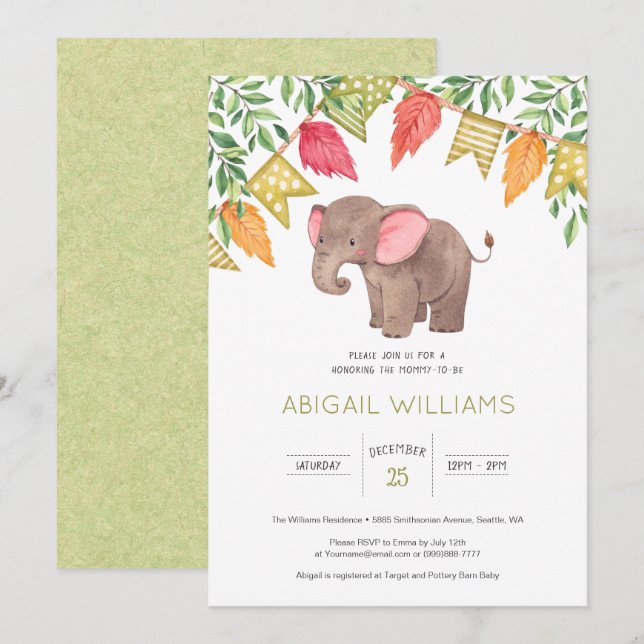 Woodland Cute Baby Elephant Baby Shower Invitation (Front/Back)