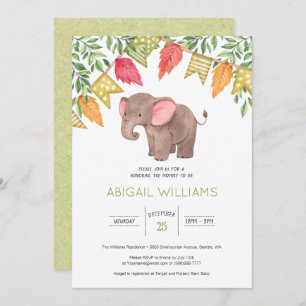 Woodland Cute Baby Elephant Baby Shower Invitation