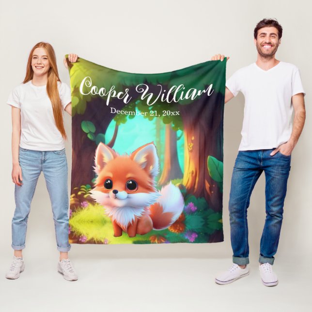 Woodland Cute baby fox, Fleece Blanket (In Situ)