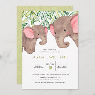 Woodland Cute Baby & Mother Elephant Baby Shower Invitation