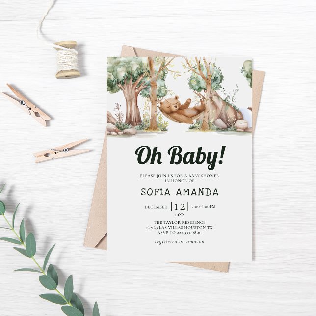 Woodland Cute Bear Animal Baby Shower Invitation (Creator Uploaded)
