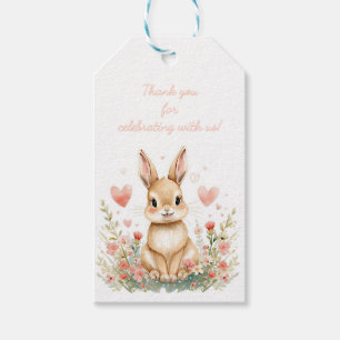 Woodland Cute Bunny Pink Hearts Pastel Floral Girl Gift Tags